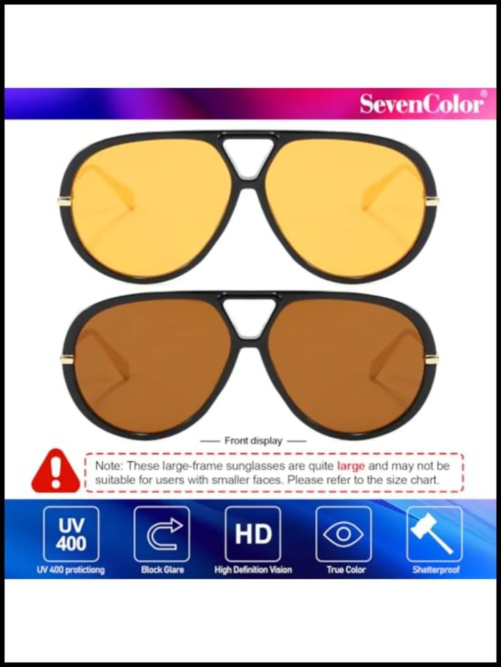 Oversized Aviator Sunglasses Retro Round Shield Vintage UV400